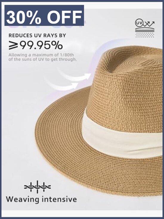 Wide Brim Straw Panama Fedora Hat UPF 80 Sun Protection Adjustable main image 6